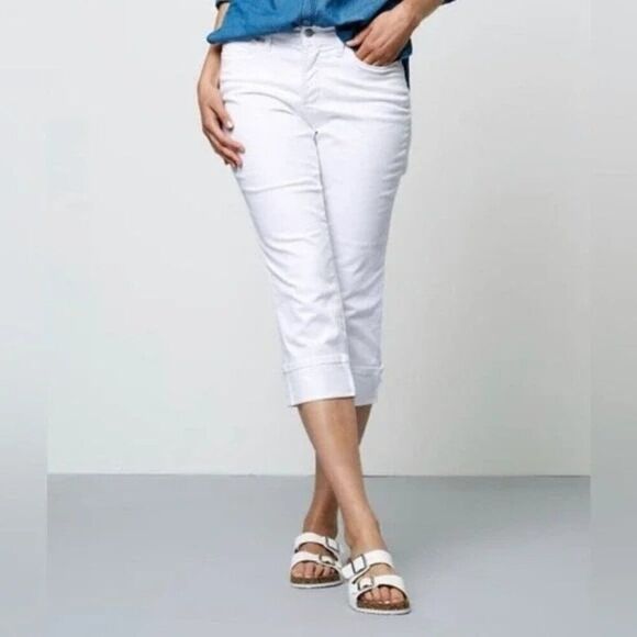 NYDJ Dayla Optic White Wide Cuff Capri Denim Jeans Size 12P - Picture 1 of 8